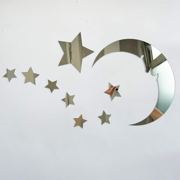 15 Stars & 1 Moon Silver Acrylic Wall Stickers – Kids Room Decor