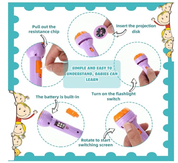 Mini Flashlight Projector Toy – 3 Slides with 24 Images, Educational Fun