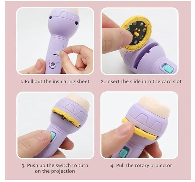 Mini Flashlight Projector Toy – 3 Slides with 24 Images, Educational Fun