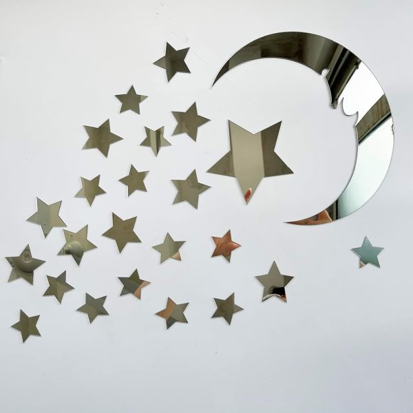 15 Stars & 1 Moon Silver Acrylic Wall Stickers – Kids Room Decor