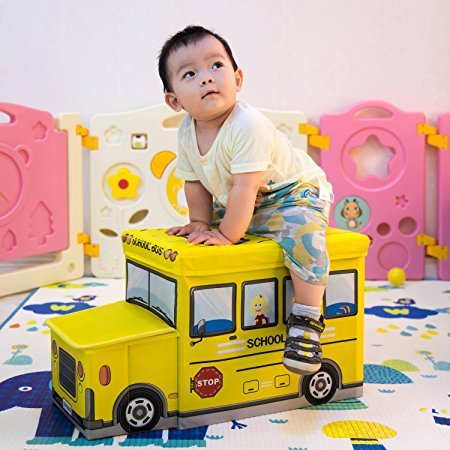 Bus-Shaped Storage Box & Chair – Foldable Kids Toy & Clothes Organizer