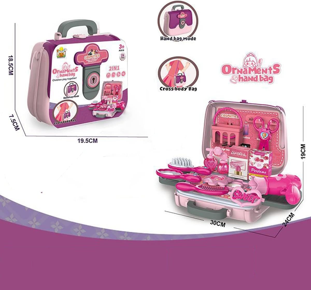 24pcs Girls Beauty Salon Play Set – Makeup & Hairdryer Kit