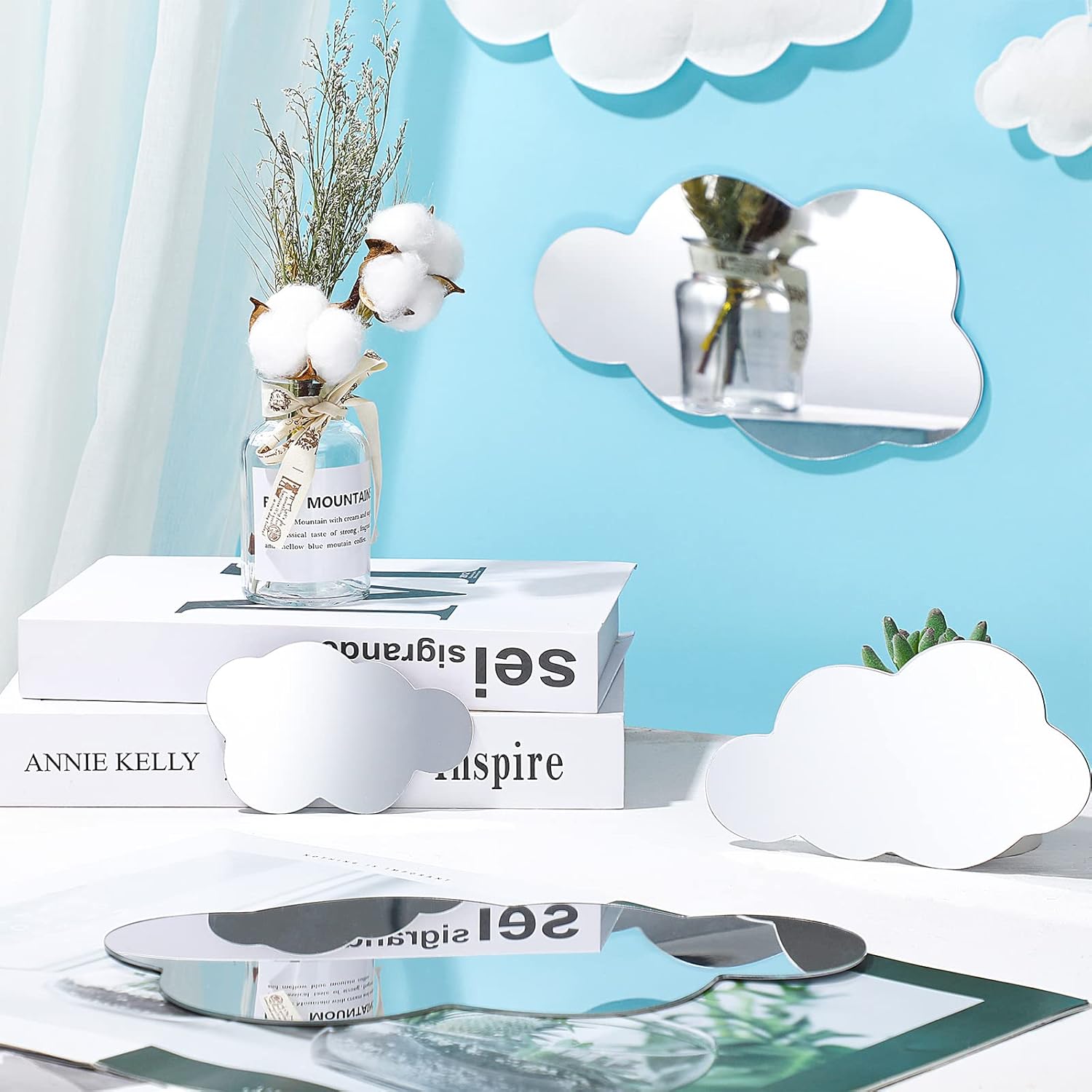 8pcs Acrylic Cloud Mirror Wall Decals – Silver