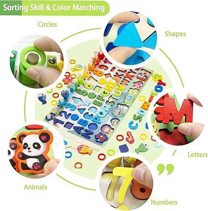 6 In 1 Wooden Educational Puzzle & Sorting Board Toy For Kids