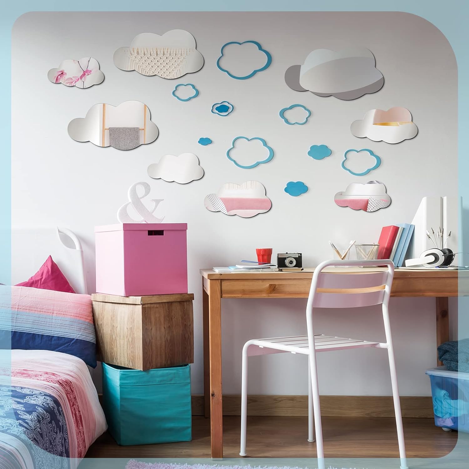 8pcs Acrylic Cloud Mirror Wall Decals – Silver