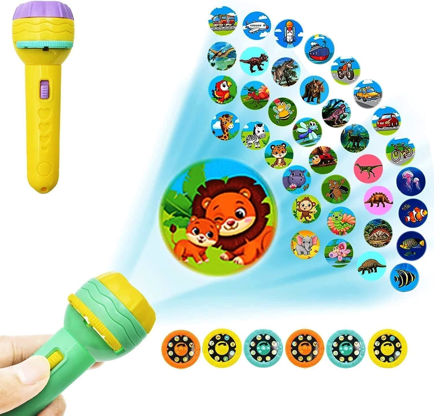 Mini Flashlight Projector Toy – 3 Slides with 24 Images, Educational Fun