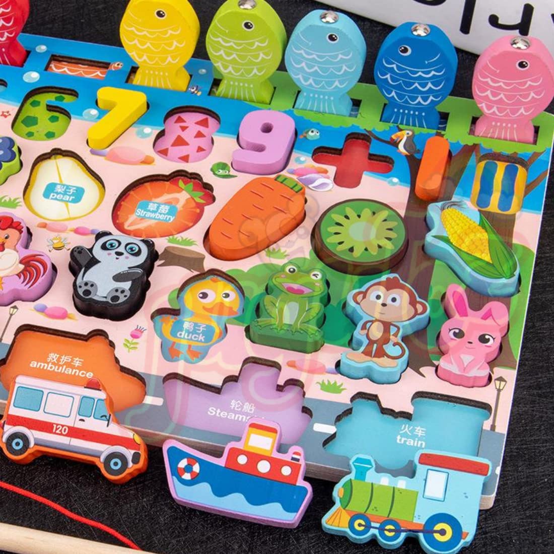 7-in-1 Montessori Logarithmic Board – Educational Wooden Toy with Numbers & Shapes