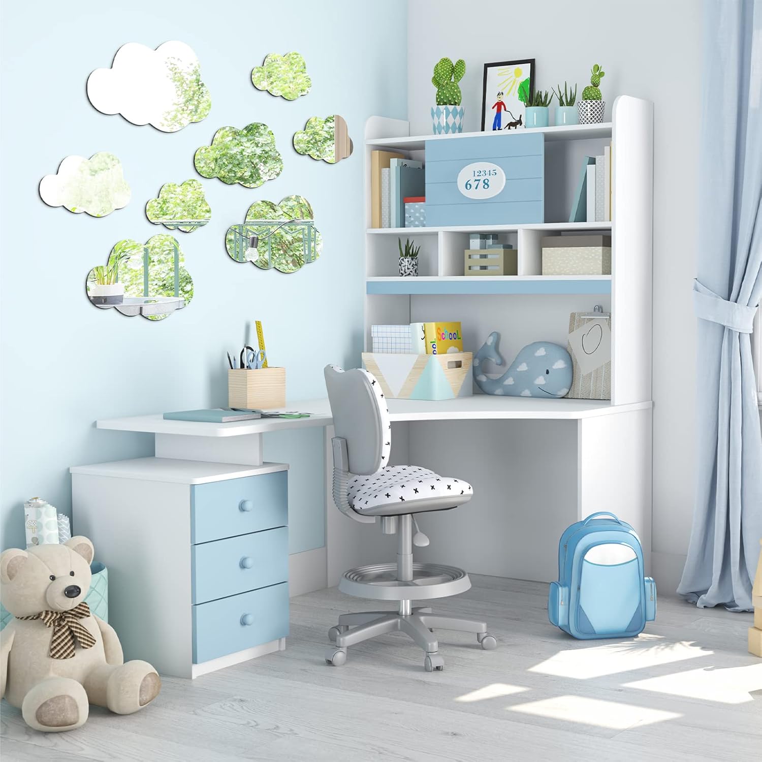 8pcs Acrylic Cloud Mirror Wall Decals – Silver