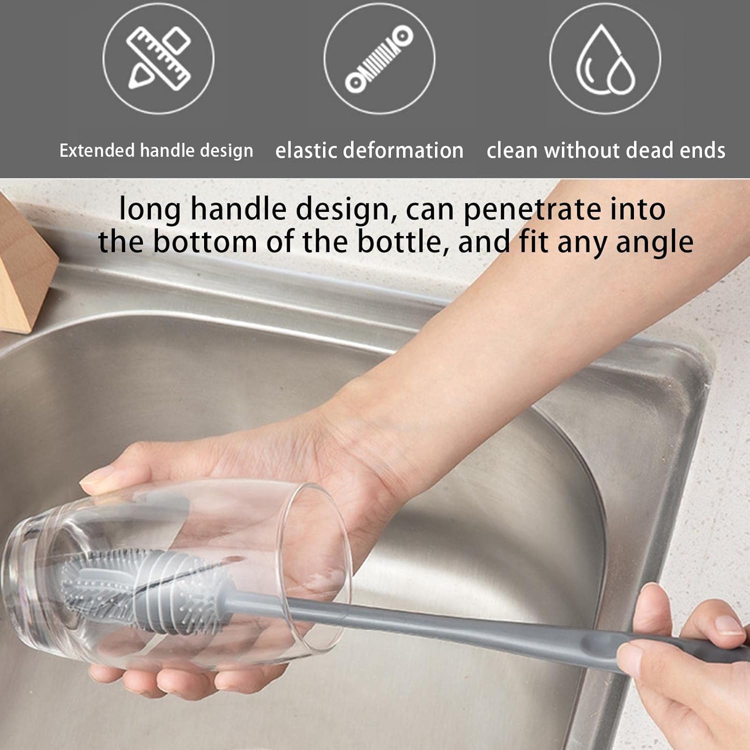 Silicone Feeder & Bottle Cleaning Brush – Long Handle (Random Color)