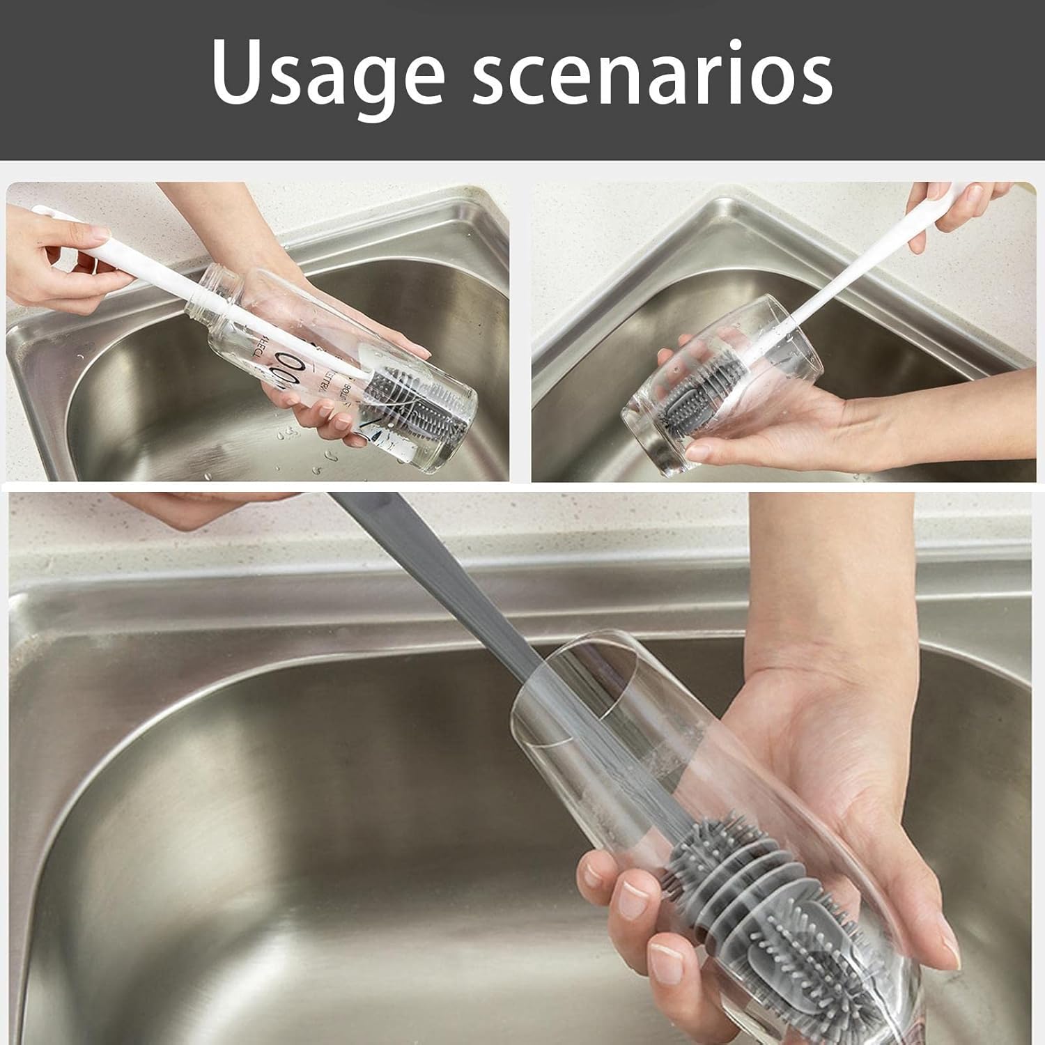 Silicone Feeder & Bottle Cleaning Brush – Long Handle (Random Color)