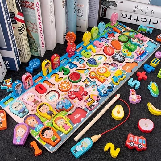 7-in-1 Montessori Logarithmic Board – Educational Wooden Toy with Numbers & Shapes