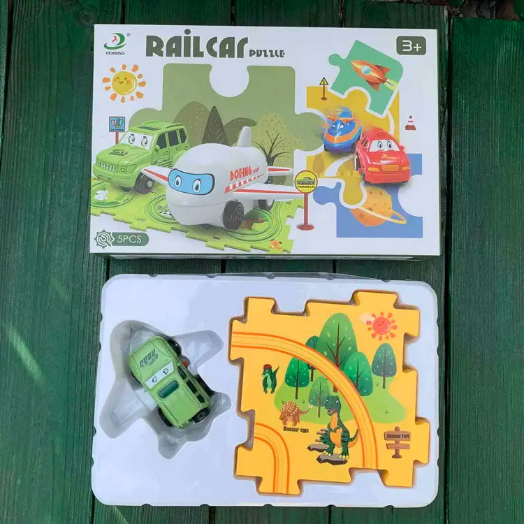 Puzzle Track Car Play Set – DIY Race Track & Train Blocks (Random Design)