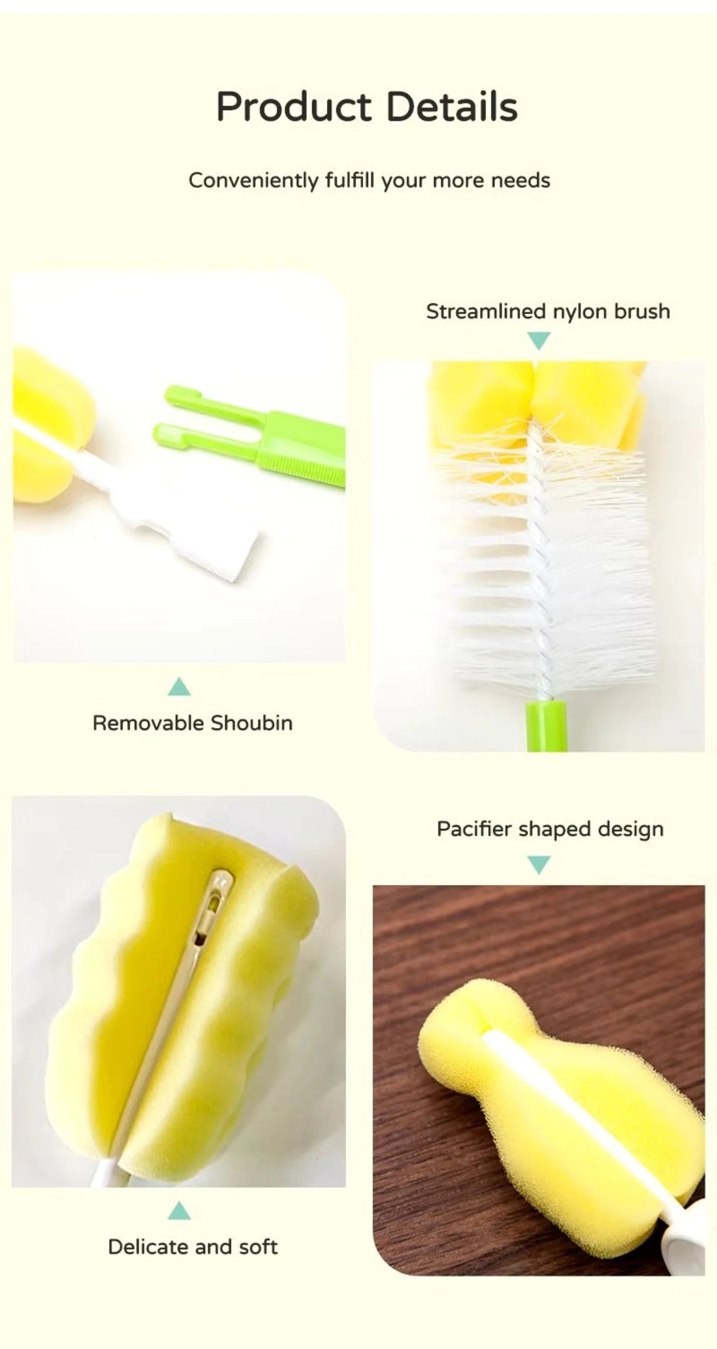 (3-Pack) Baby Bottle & Teat Brush Set – Multi-Use with Changeable Ends (Random Color)