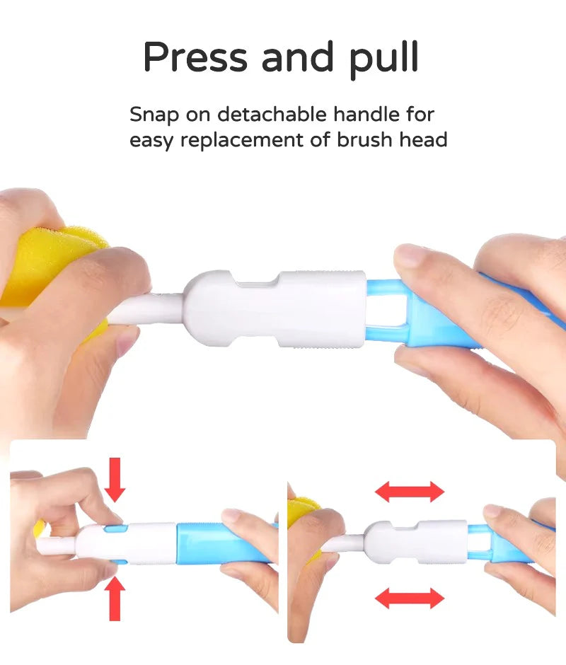 (3-Pack) Baby Bottle & Teat Brush Set – Multi-Use with Changeable Ends (Random Color)