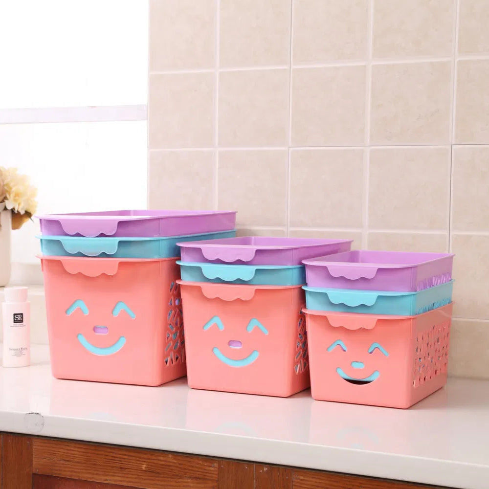 Smile Basket (3-Pack) – Multipurpose Storage Organizer for Home & Office (Random Color)