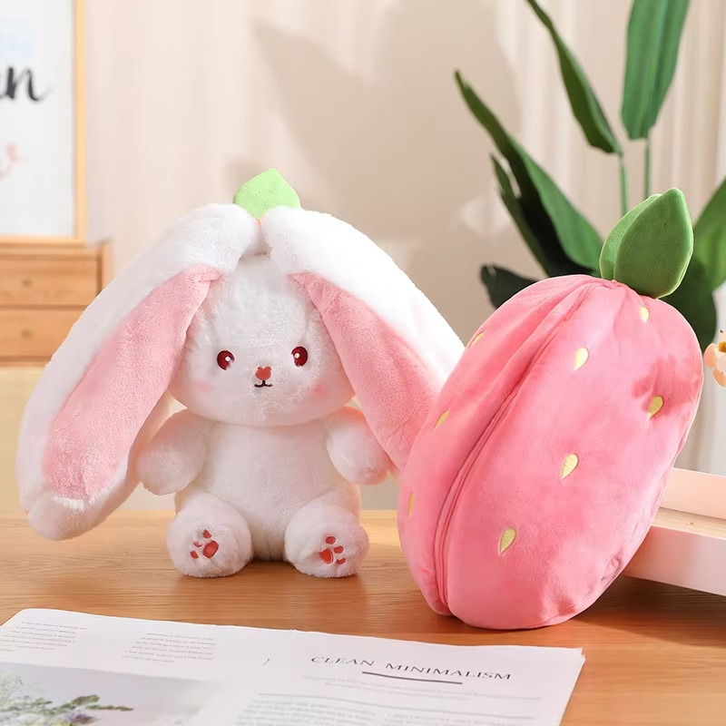 Strawberry Rabbit Plush Hug Pillow – Soft Stuffed Toy for Babies & Kids (Random Color)