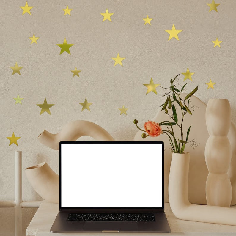 15pcs Golden Star Acrylic Mirror Wall Decals For Kids Bed