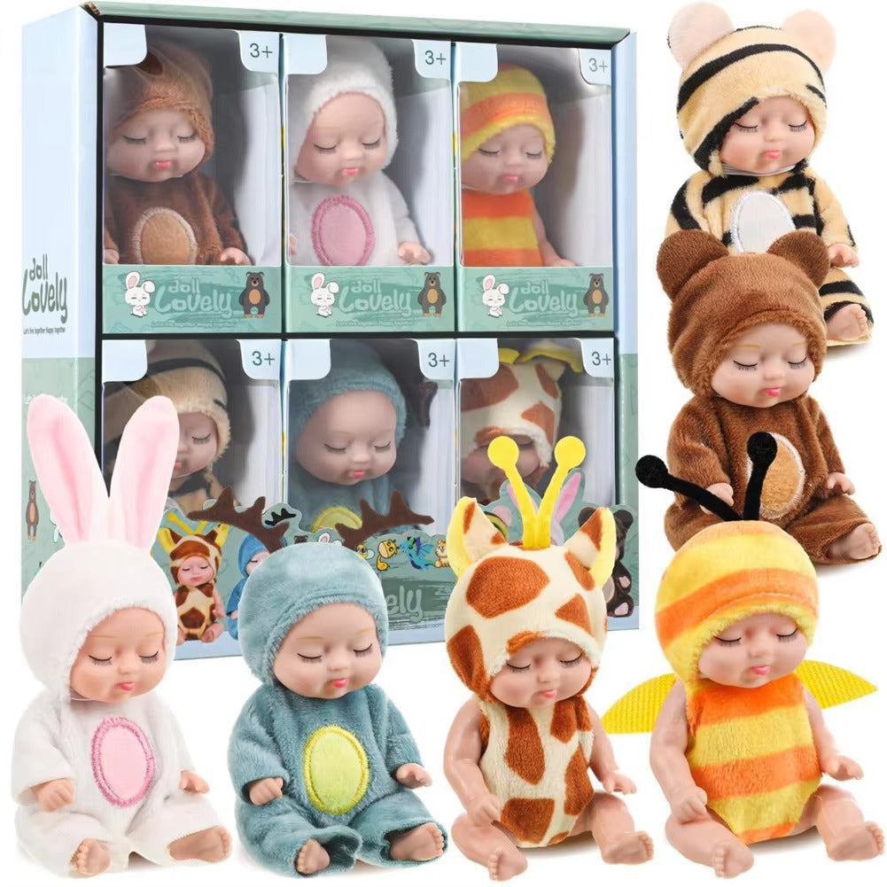 3.5′ Mini Reborn Baby Doll Set – 6pcs with Clothes, Realistic Toy