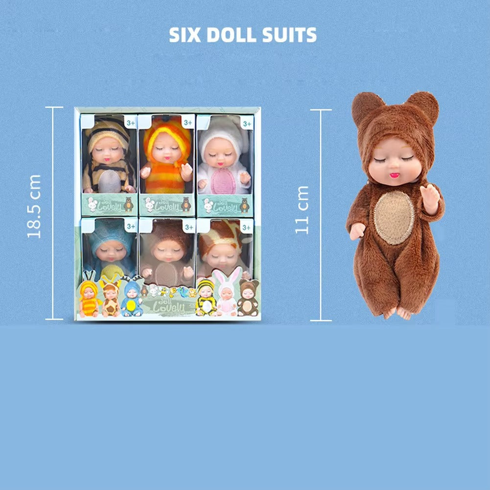 3.5′ Mini Reborn Baby Doll Set – 6pcs with Clothes, Realistic Toy