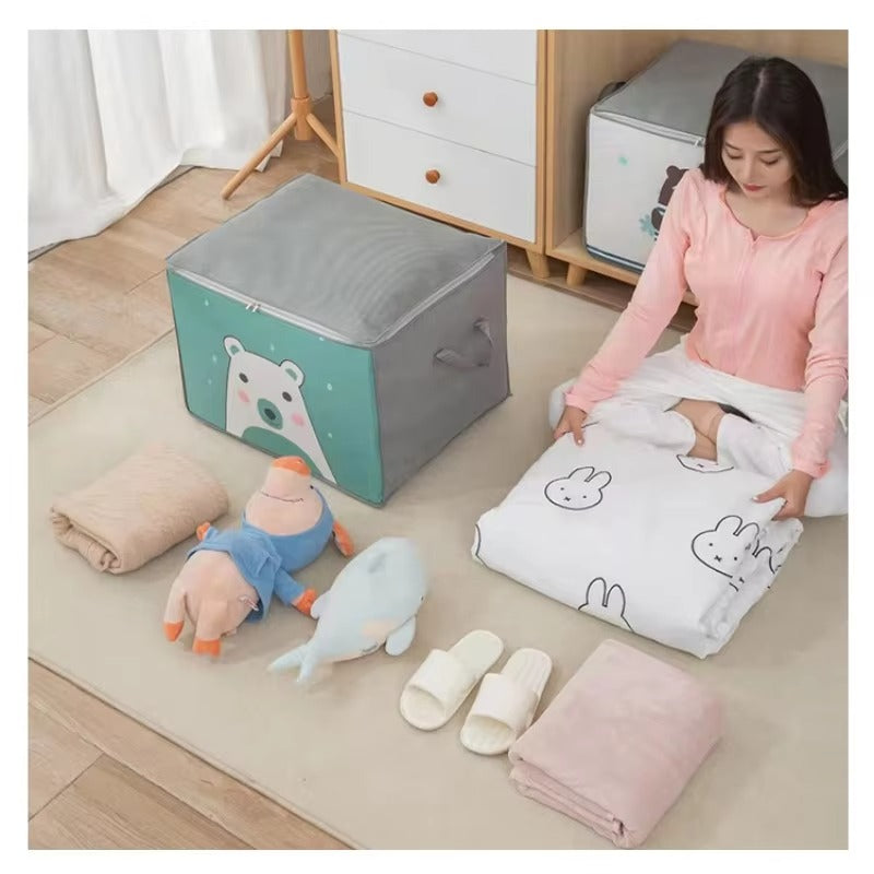 Lucky Teddy Bear Storage Bag – Cartoon Clothes & Toy Organizer (Random Design)