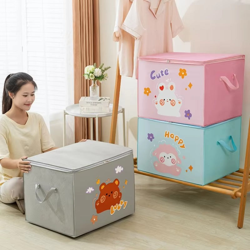 Lucky Teddy Bear Storage Bag – Cartoon Clothes & Toy Organizer (Random Design)