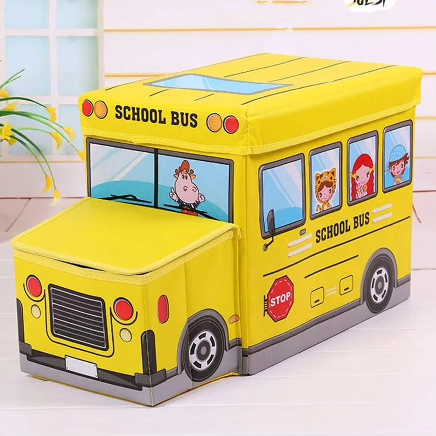 Bus-Shaped Storage Box & Chair – Foldable Kids Toy & Clothes Organizer