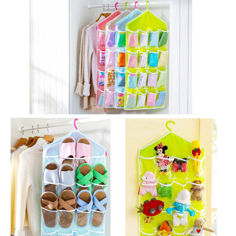 16-Pocket Multifunctional Hanging Organizer – Clear Door/Wall Storage Bag for Baby Clothes, Socks & Accessories