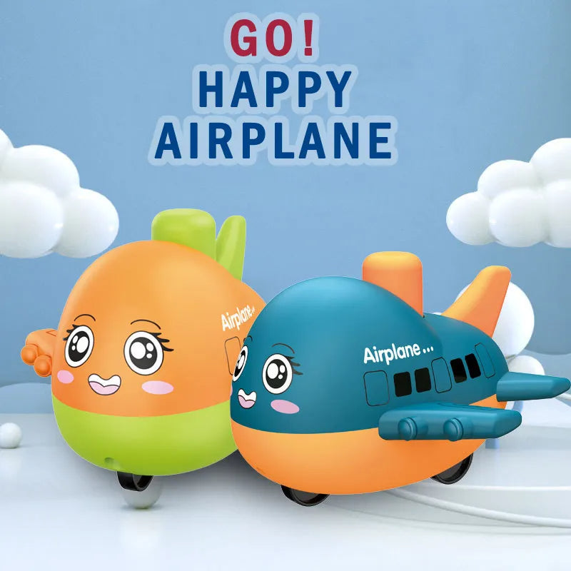 Pack Of 2 Cute Happy Face Push And Go Airplane Toy