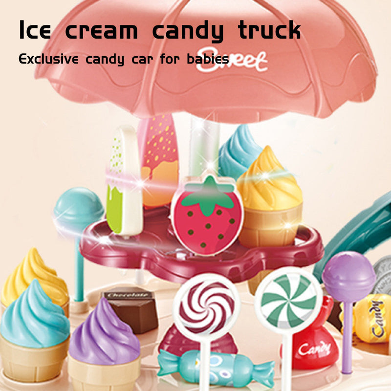 30 Pcs Plastic Ice Cream Candy Play Cart Kitchen Set Toy With Lights And Music For Kids