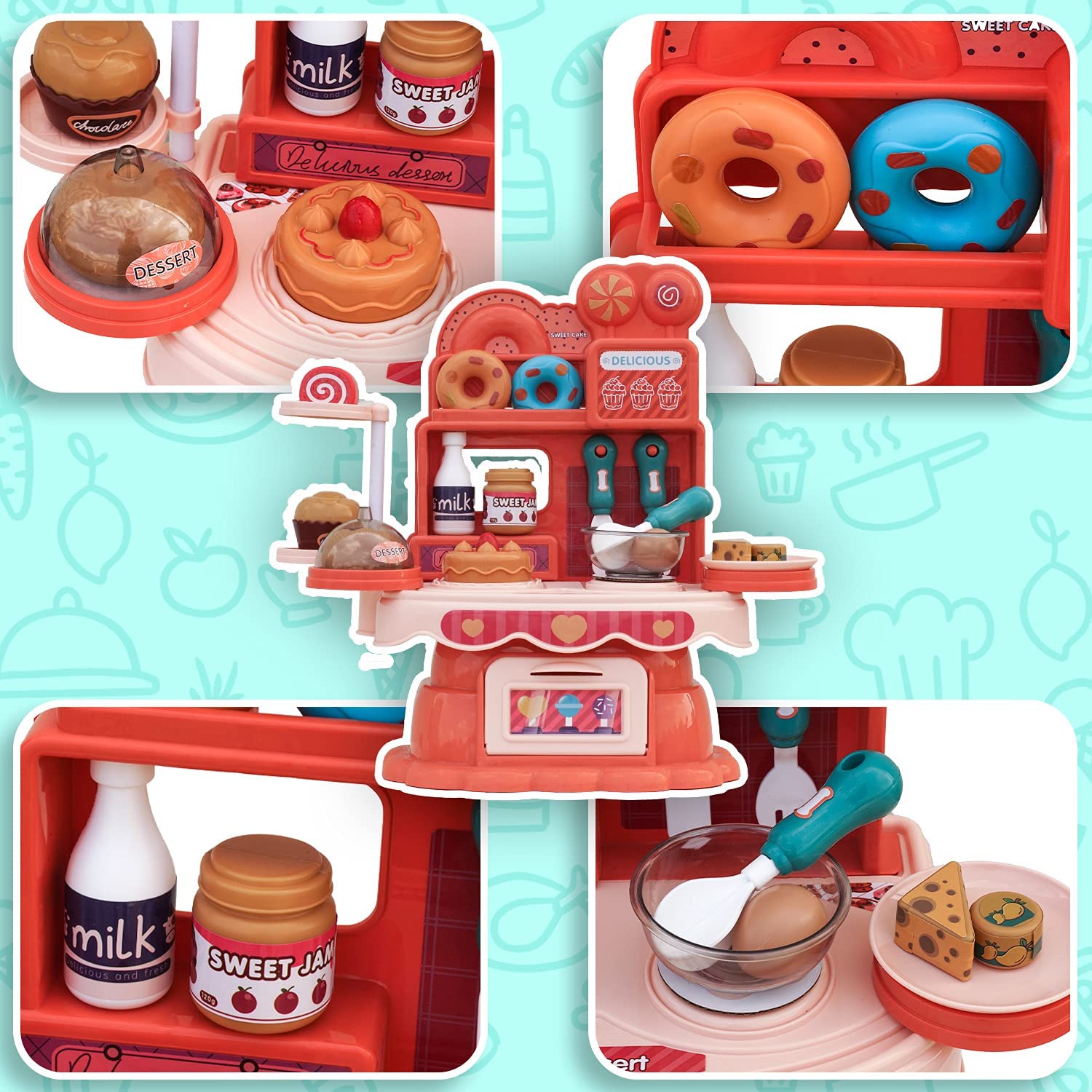 Mini Delicious Dessert 30pcs Pretend Play Set With Service Table & Desserts For Toddlers & Kids Toy