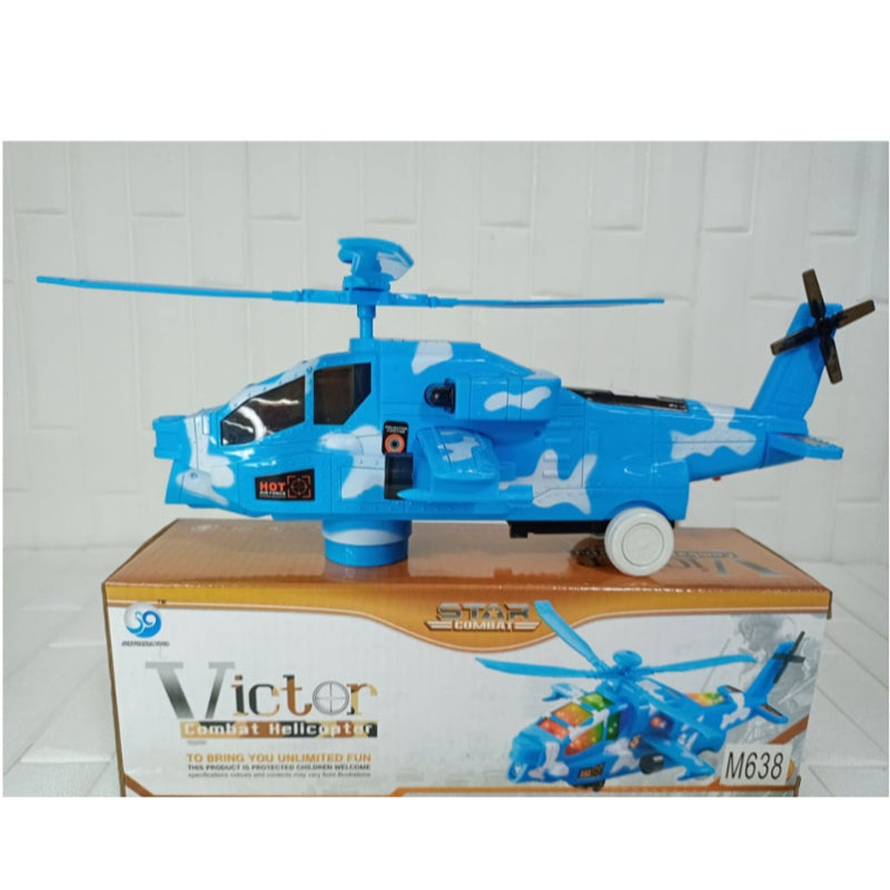 Bump And Go Action Color Combat Helicopter Toy With 3D Lights And Build In Melody