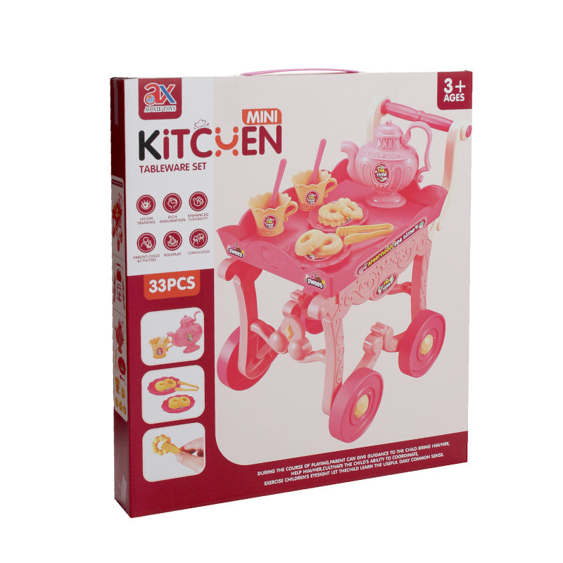 33Pcs Vibrant and Exciting Kitchen Tableware Toy Cart With Food Items And Utensils For Educational Play