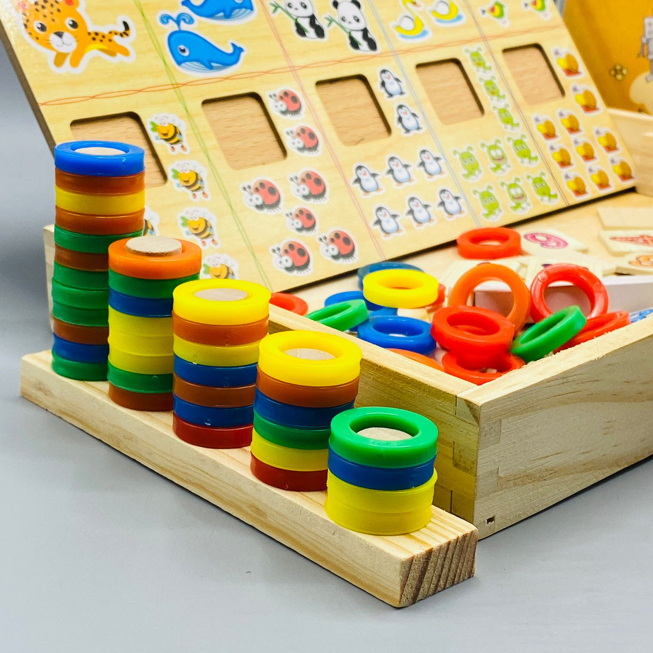 Multifunctional Wooden Donut Arithmetic Counting Stick learning Box For Kids