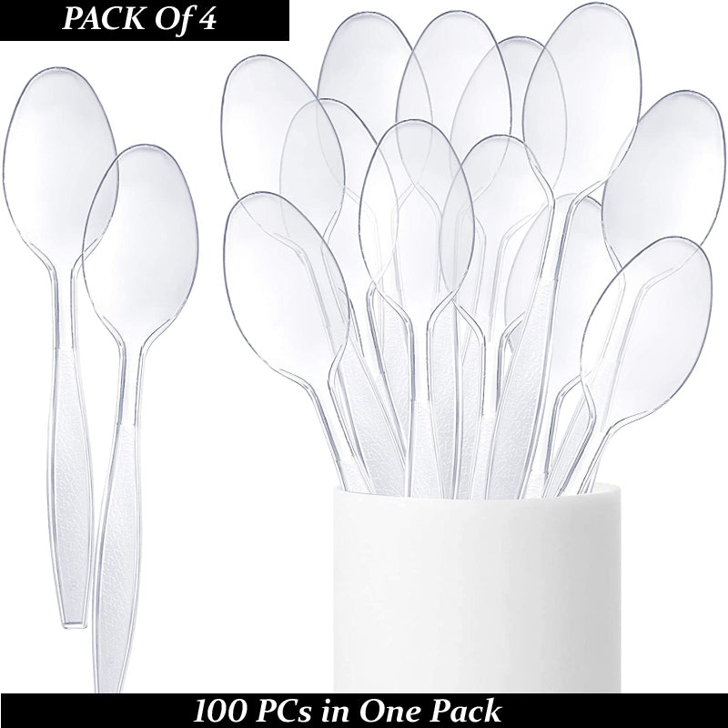4 Packs Of 100PCS Transparent Plastic Spoons For Desserts And Appetizers