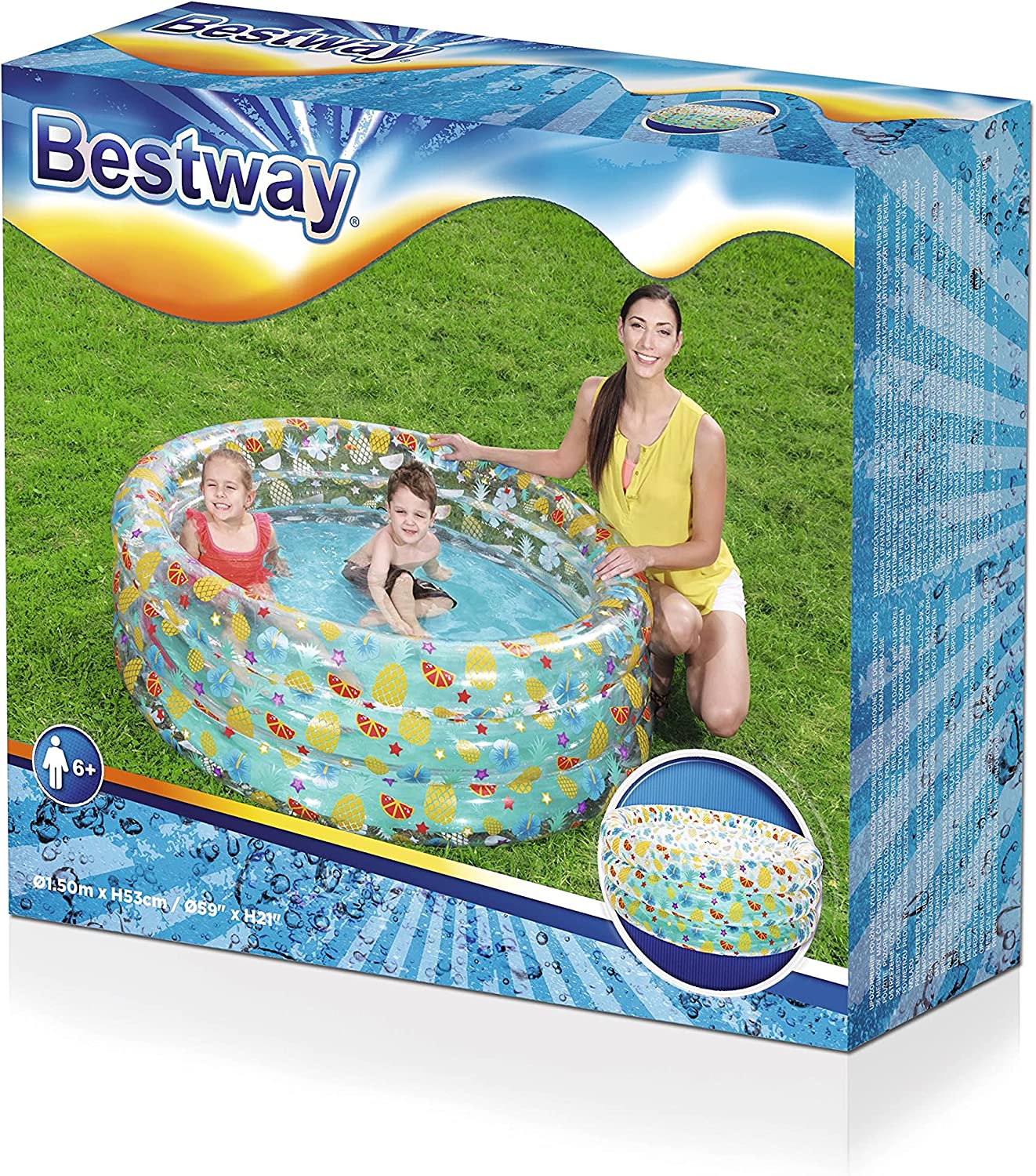 Bestway 51045 Transparent Sea Life Pool Inflatable 3 Rings Kids Round Swimming Pool