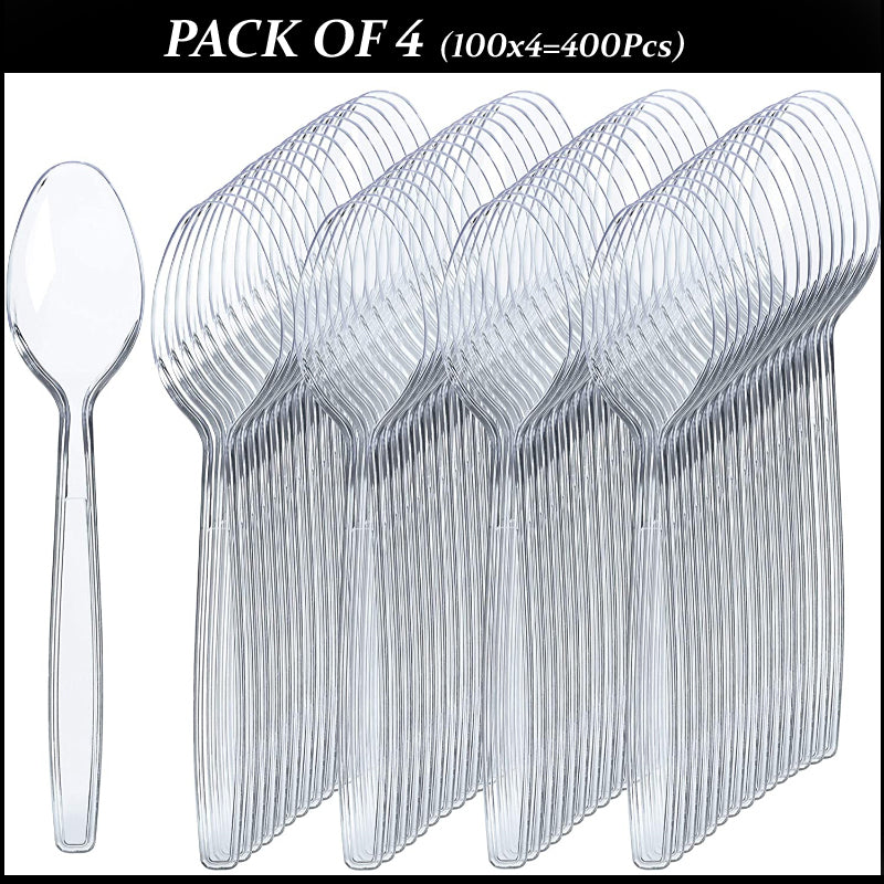 4 Packs Of 100PCS Transparent Plastic Spoons For Desserts And Appetizers