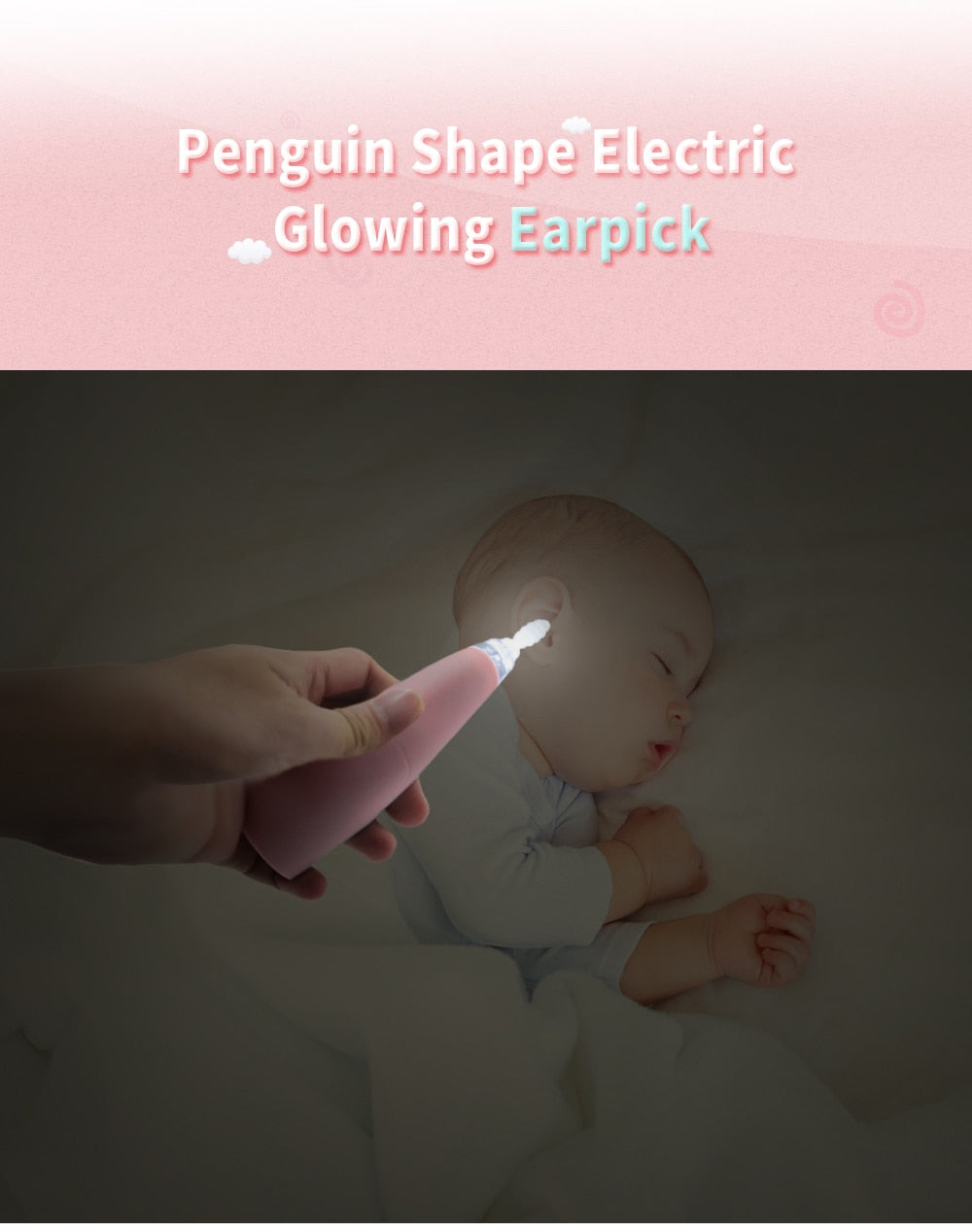 Baby Care Ear Spoon Penguin Shape Light Child Ears Cleaning With Electric Glowing Earwax