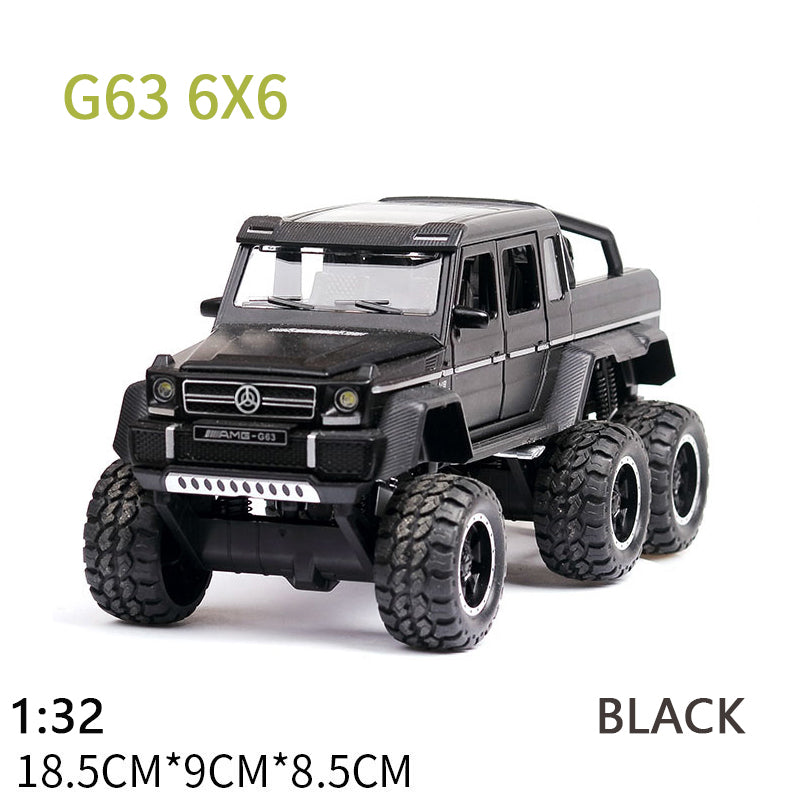 LOZTON 6 Wheel Drive Metal Car Pull Back with Open Doors, Engine Cover, Tail with Front and Rear Light Car