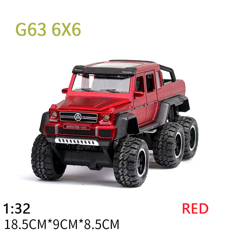 LOZTON 6 Wheel Drive Metal Car Pull Back with Open Doors, Engine Cover, Tail with Front and Rear Light Car