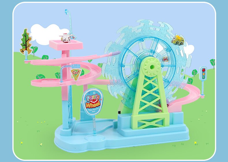 Electric Ferris Wheel Slide Railcar Track Toy With Music Light Assembling Play Interactive Educational Toy