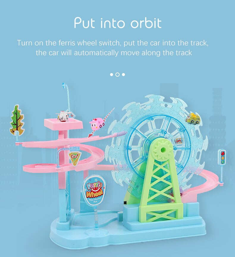 Electric Ferris Wheel Slide Railcar Track Toy With Music Light Assembling Play Interactive Educational Toy