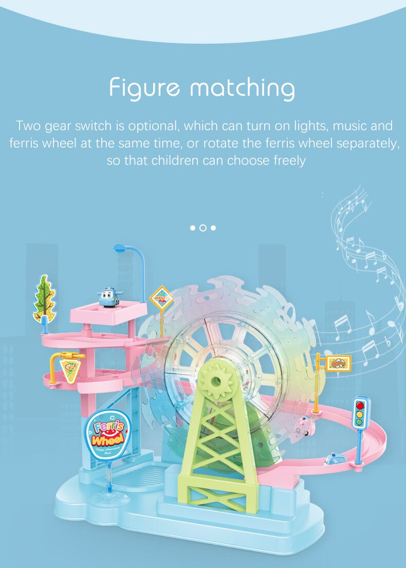 Electric Ferris Wheel Slide Railcar Track Toy With Music Light Assembling Play Interactive Educational Toy