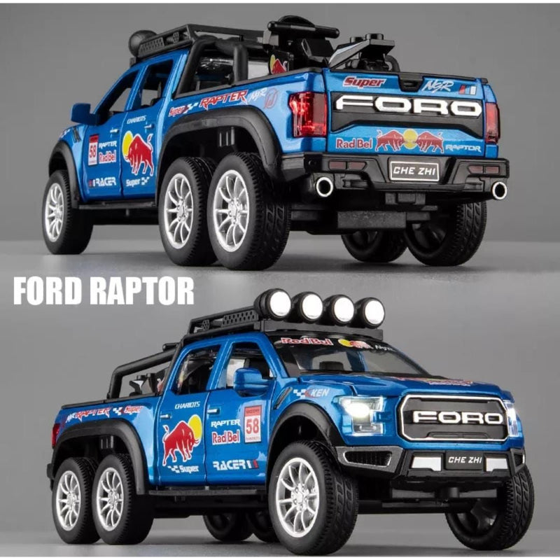 Red Bull Diecast Ford Raptor F150 6×6 Pickup Metal Model Pull Back With Light & Sound Car