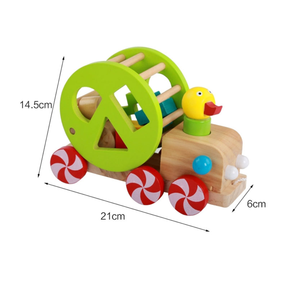 Colorful Pull Along Walking Wooden Block Duck Pull Cart Toy For Kids
