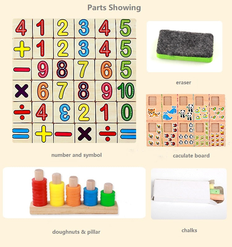 Multifunctional Wooden Donut Arithmetic Counting Stick learning Box For Kids