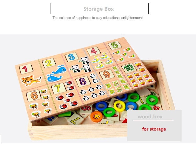 Multifunctional Wooden Donut Arithmetic Counting Stick learning Box For Kids