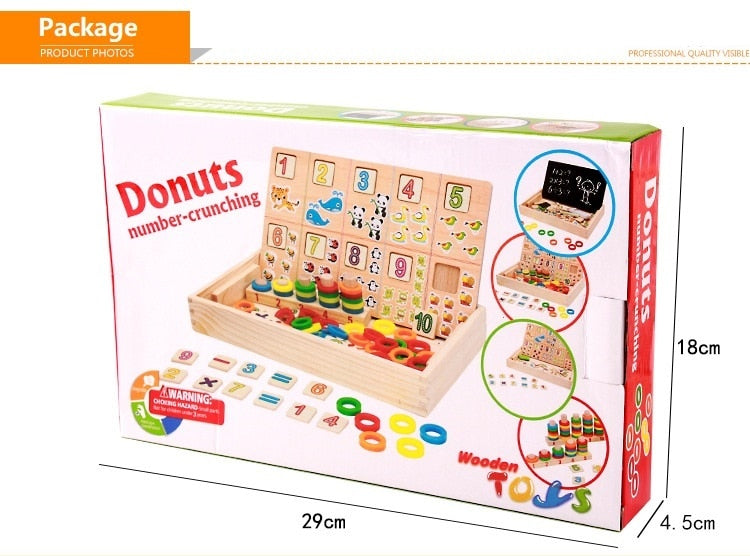 Multifunctional Wooden Donut Arithmetic Counting Stick learning Box For Kids