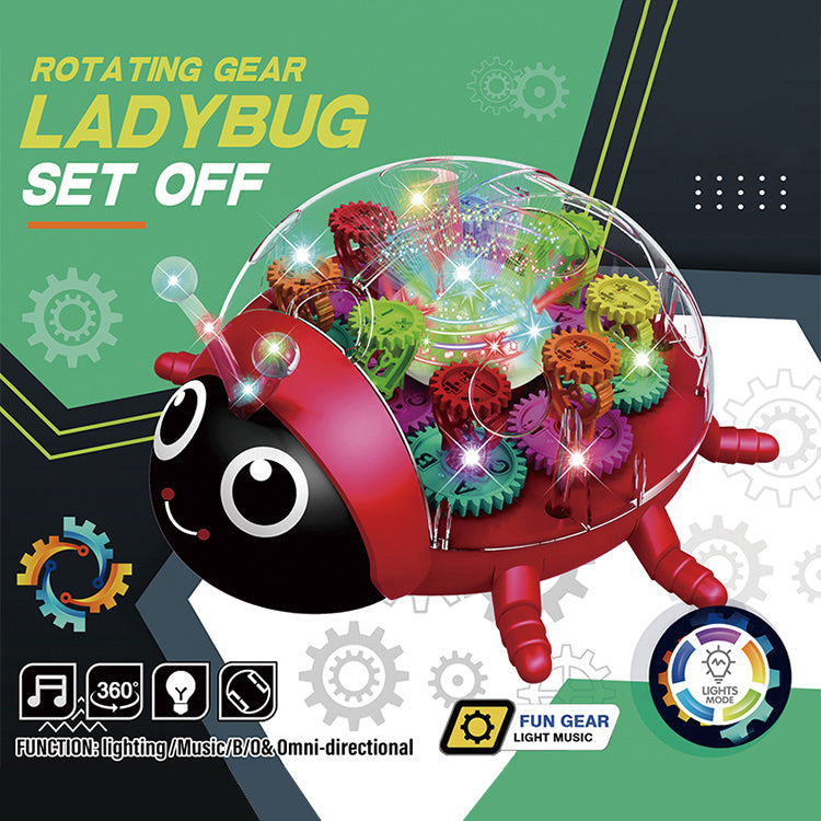 Battery Operated Rotating Gear Ladybug Toy With Lights And Music