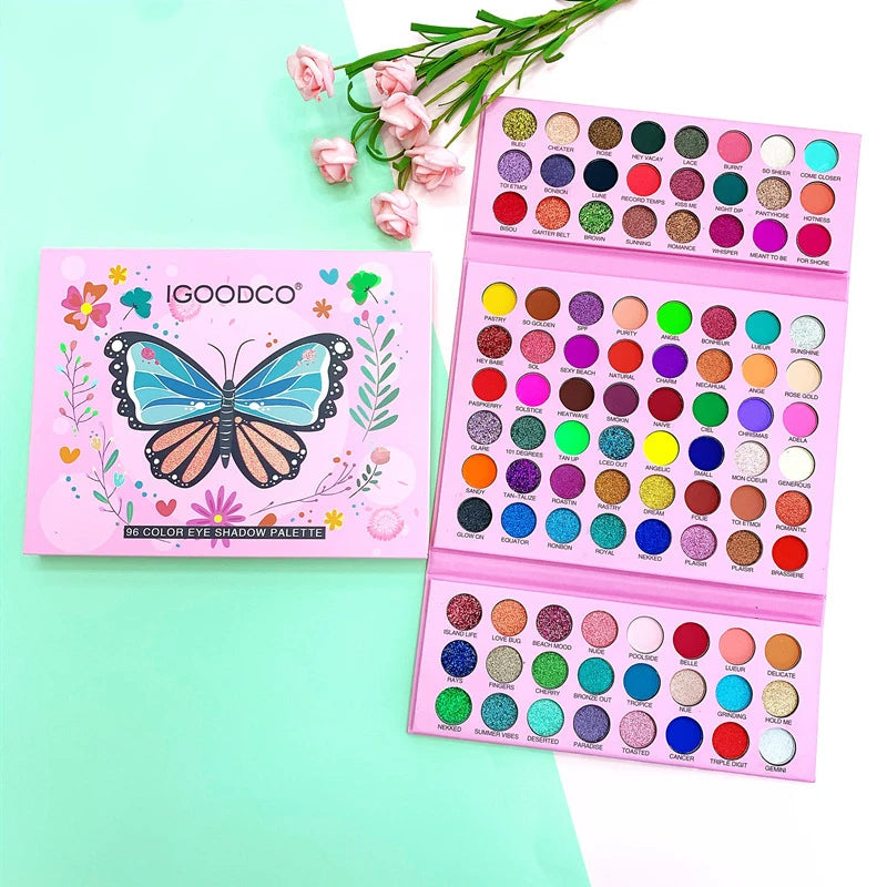 Colourful 96-color Palette butterfly pattern pearly matte Eye Makeup Eyeshadow Toy for Kids