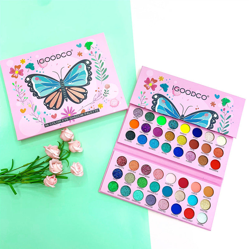 Colourful 96-color Palette butterfly pattern pearly matte Eye Makeup Eyeshadow Toy for Kids